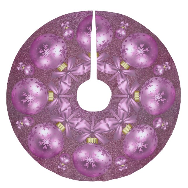 Jupon De Sapin En Polyester Brossé Belle Parties scintillant d'ornements roses (Devant)