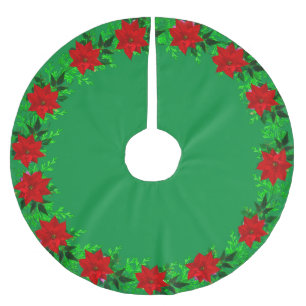 Jupon De Sapin En Polyester Brossé Belle Poinsettia Flower Garland sur Vert