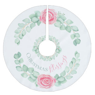 Jupon De Sapin En Polyester Brossé Bénédiction de Noël Eucalyptus floral Aquarelle