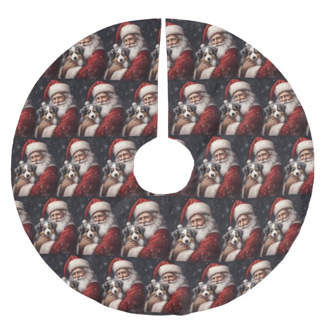 Jupon De Sapin En Polyester Brossé Berger australien avec Noël du Père Noël (Devant)