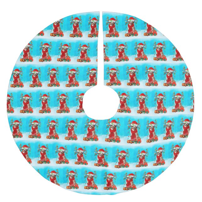 Jupon De Sapin En Polyester Brossé Berger australien dans la neige avec cadeaux de No (Devant)