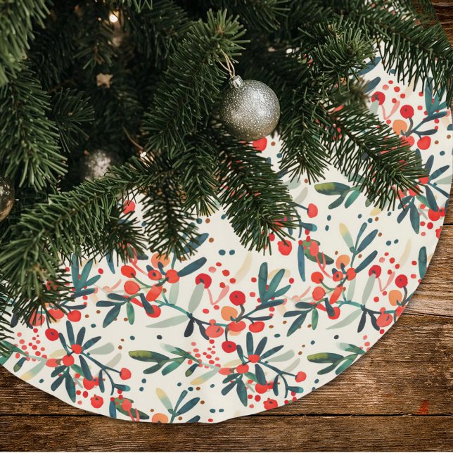 Jupon De Sapin En Polyester Brossé Berries de Noël Rouge moderne (Créateur téléchargé)