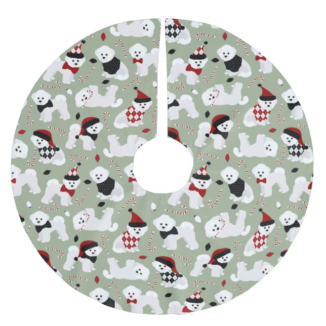 Jupon De Sapin En Polyester Brossé Bichon Frise Christmas Green (Devant)