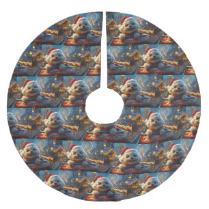 Jupon De Sapin En Polyester Brossé Bichon Frise Dog Roller Dessous de verre Noël