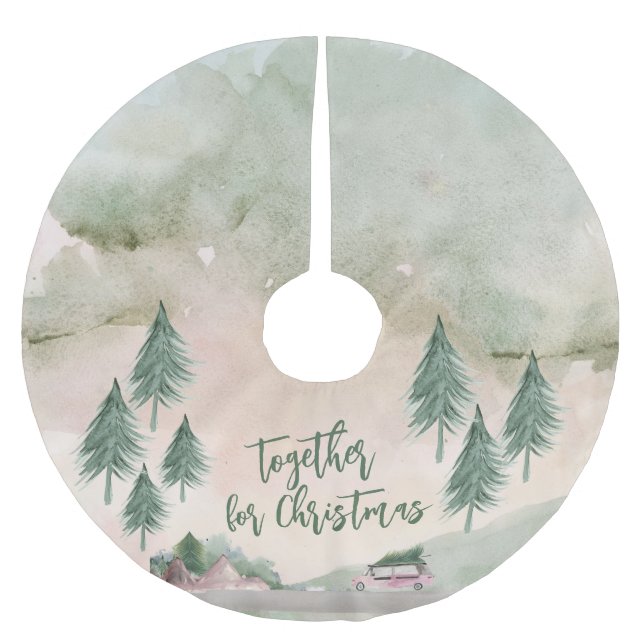 Jupon De Sapin En Polyester Brossé Bienvenue à l'aquarelle Noël de famille (Devant)