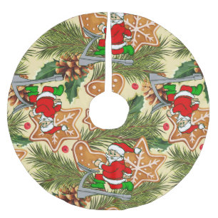 Jupon De Sapin En Polyester Brossé biscuits père Noël pour tapis de course de noël