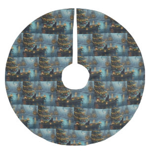 Jupon De Sapin En Polyester Brossé Black Cat Noël Festive Voyage