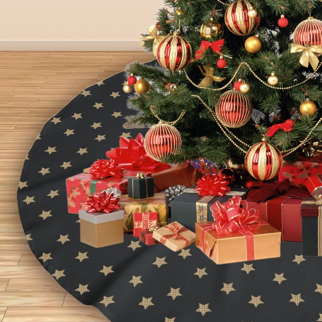 Jupon De Sapin En Polyester Brossé Black Gold Doodle Star Motif Noël (Créateur téléchargé)