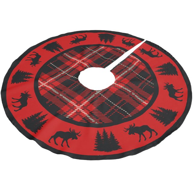 Jupon De Sapin En Polyester Brossé Black Moose rouge et noir Cabine plaid (Angle)