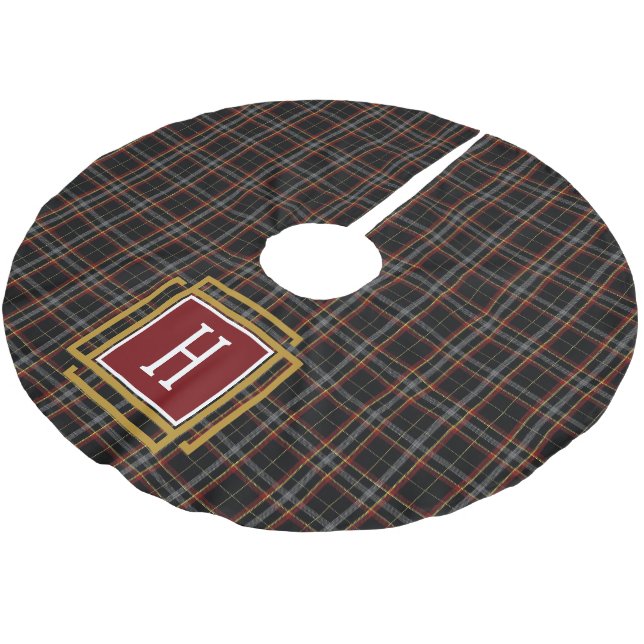 Jupon De Sapin En Polyester Brossé Black Red and yellow Tartan Monogram  (Angle)