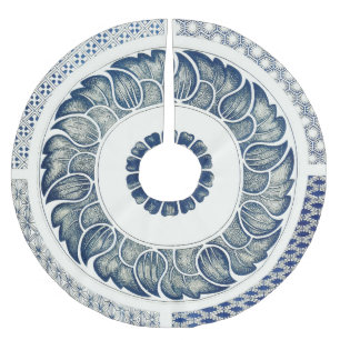 Jupon De Sapin En Polyester Brossé Blanc bleu Floral chinois rond