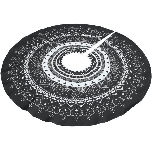 Jupon De Sapin En Polyester Brossé Blanc Mandala Noir (Angle)
