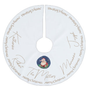 Jupon De Sapin En Polyester Brossé Blanc Or Père Noël Classic Vintage Noël