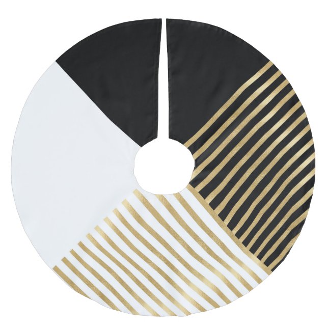 Jupon De Sapin En Polyester Brossé Blancs d'or géométrique noir moderne (Devant)