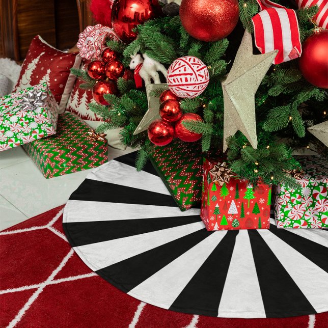 Jupon De Sapin En Polyester Brossé Blancs et noirs Starburst (White and Black Starburst Stripes Brushed Polyester Tree Skirt)