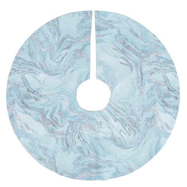 Jupon De Sapin En Polyester Brossé Bleu Aqua Marbre Argent Swils Noël (Devant)
