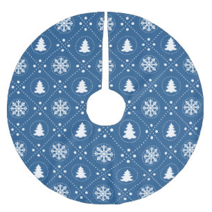 Jupon De Sapin En Polyester Brossé Bleu blanc classique Motif de Noël d'hiver