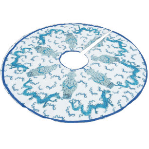 Jupon De Sapin En Polyester Brossé Bleu Dragons Chinoiserie Ginger Jar Jars Brush