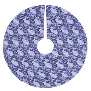 Jupon De Sapin En Polyester Brossé Bleu et blanc lapin Oiseau Noël Elégant Motif