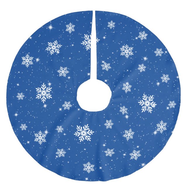 Jupon De Sapin En Polyester Brossé Blue Christmas Stars Snowflakes Motif (Devant)