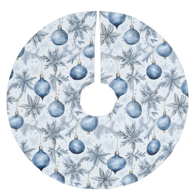 Jupon De Sapin En Polyester Brossé Blue Christmas Tree Ornaments Pattern (Devant)