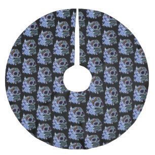 Jupon De Sapin En Polyester Brossé Blue Floral Black Sugar Skull Jour des morts