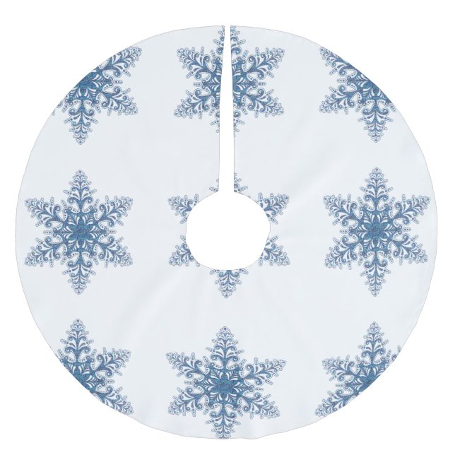 Jupon De Sapin En Polyester Brossé Blue Snowflakes Christmas Tree Jupe (Devant)