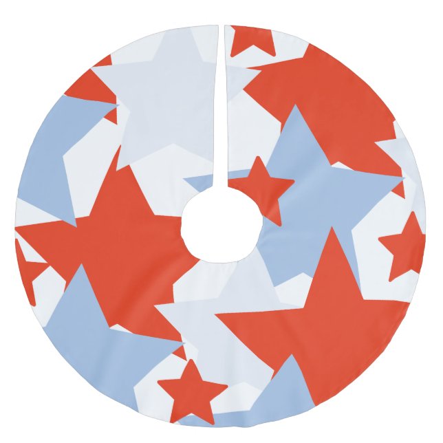 Jupon De Sapin En Polyester Brossé Blue Stars Quart Juillet Patriotique Rouge (Devant)