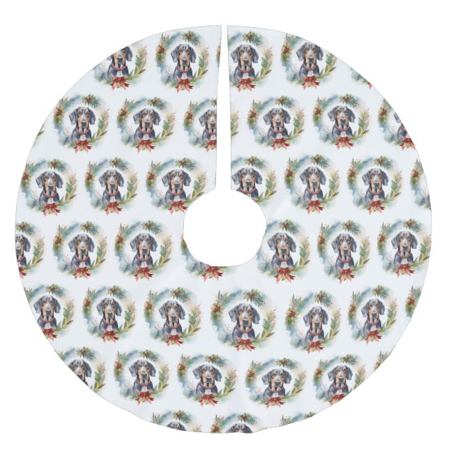 Jupon De Sapin En Polyester Brossé Bluetick Coonhound Christmas Wreath Festive Pup (Devant)