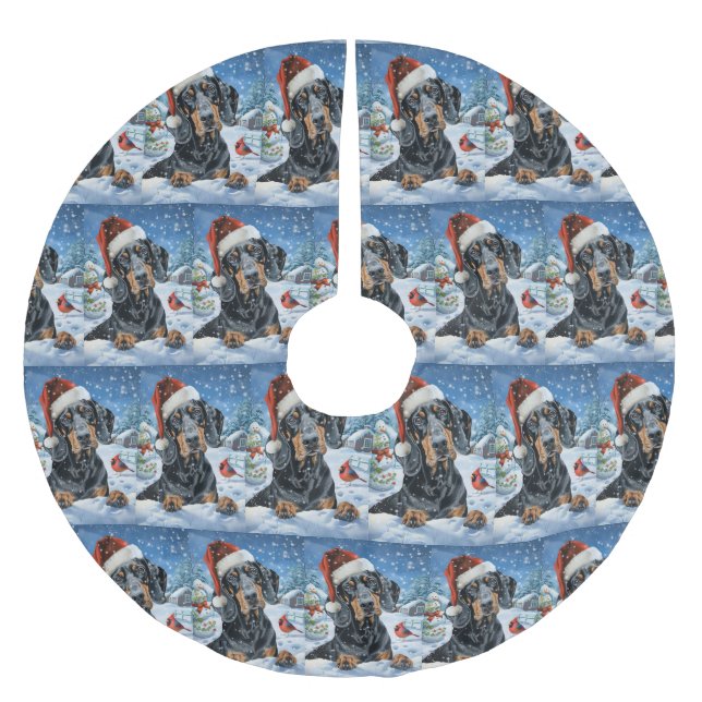 Jupon De Sapin En Polyester Brossé Bluetick Coonhound Dog Winter Wonderland Noël (Devant)