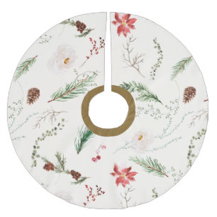 Jupon De Sapin En Polyester Brossé Boho Elegant Noël Verdure Poinsettia Rustique