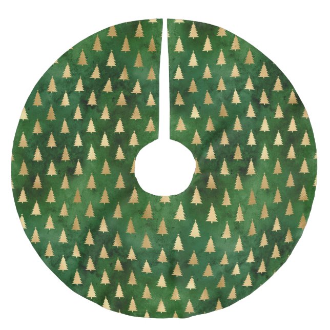 Jupon De Sapin En Polyester Brossé Boho Green Gold Trees Noël (Devant)