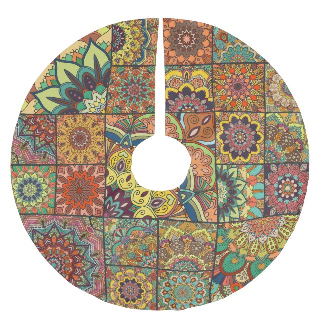 Jupon De Sapin En Polyester Brossé Boho tuiles : patchwork coloré sans couture motif (Devant)