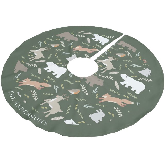Jupon De Sapin En Polyester Brossé Bois Animaux Motifs Vacances vertes Noël (Angle)