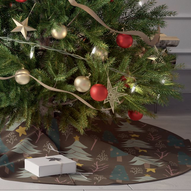 Jupon De Sapin En Polyester Brossé Bois Noël Arbres Terre Tons Motif (Créateur téléchargé)