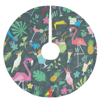 Jupon De Sapin En Polyester Brossé Boissons D'Oiseaux Tropicaux : Vibrant Sans Fil.