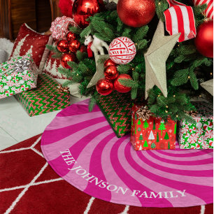 Jupon De Sapin En Polyester Brossé Bonbon de Noël personnalisé rose vif
