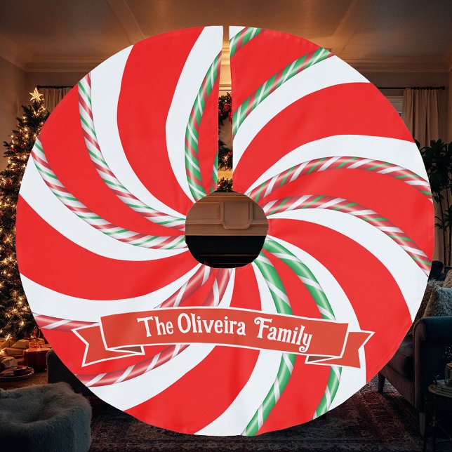 Jupon De Sapin En Polyester Brossé Bonbon De Peppermenthe Avec Votre Nom (Créateur téléchargé)