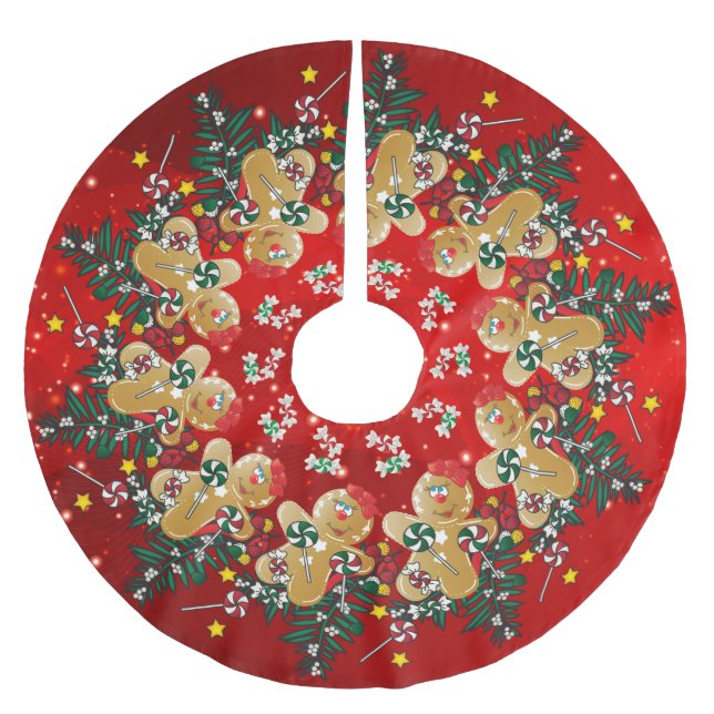 Jupon De Sapin En Polyester Brossé Bonbons à Noël de pain d'épice (Devant)