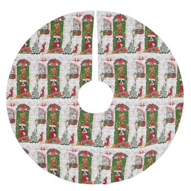 Jupon De Sapin En Polyester Brossé Bordure Collie Chien Noël (Devant)