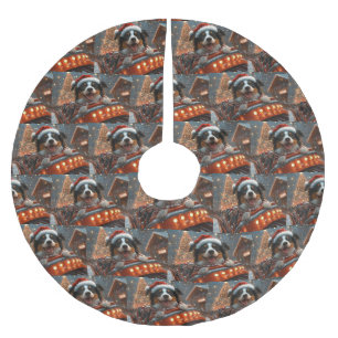 Jupon De Sapin En Polyester Brossé Bordure Collie Dog Roller Dessous de verre Noël