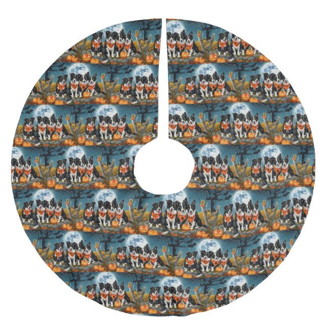 Jupon De Sapin En Polyester Brossé Bordure Collie Halloween Éffrayant (Devant)