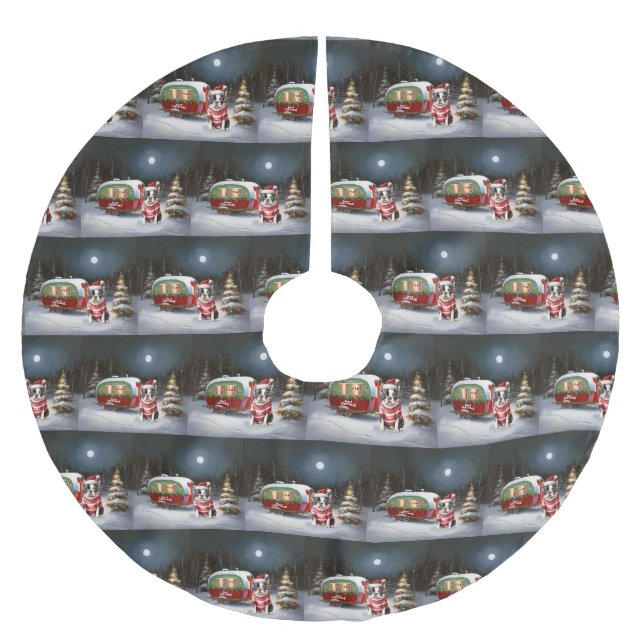 Jupon De Sapin En Polyester Brossé Boston Terrier Caravan Christmas Adventure (Devant)