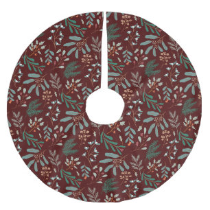 Jupon De Sapin En Polyester Brossé Botanique de Noël rouge