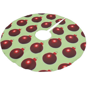 Jupon De Sapin En Polyester Brossé Boule rouge brillante Joyeux ornements de Noël sur