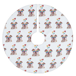 Jupon De Sapin En Polyester Brossé Bouledogue anglais avec coeurs Saint-Valentin 