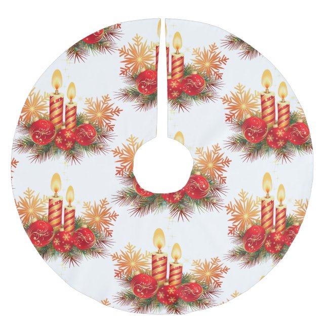Jupon De Sapin En Polyester Brossé Boules et bougies de Noël (Devant)