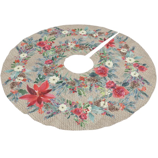 Jupon De Sapin En Polyester Brossé Bracelet d'aquarelle rouge de Noël rustique (Angle)