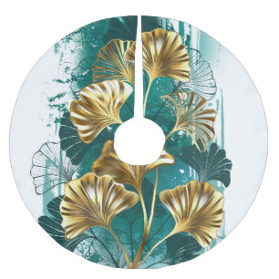 Jupon De Sapin En Polyester Brossé Branche avec Feuilles d'or Ginko Biloba