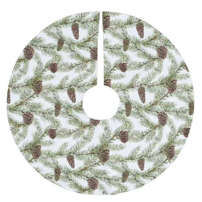 Jupon De Sapin En Polyester Brossé Branches de pins et cônes Noël, Nouvel An (Devant)